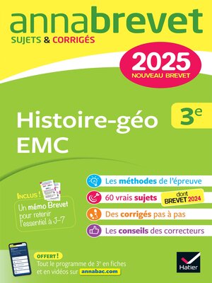 cover image of Annales du brevet Annabrevet 2025 Histoire-géographie EMC 3e: Nouveau brevet